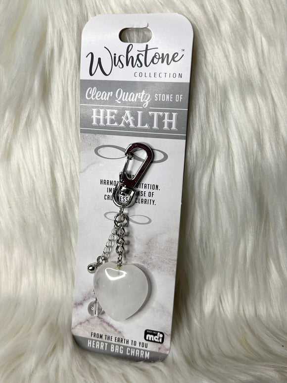 Wishstone Clear Quartz Heart - Bag Charm