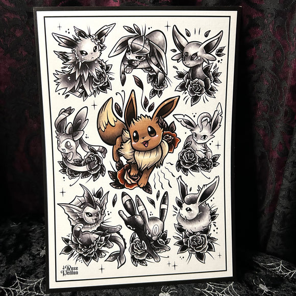 Pokemon Tattoo Flash A4 Print - Art By Rose Demon