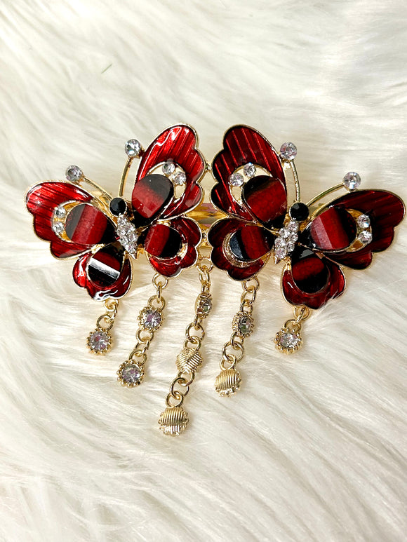 Opulence Hair Clip Double Butterfly Red
