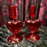 Glass Heart Candle Holders - pair