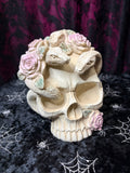 WHITE ROSE SKULL WITH SERPENTS 15CM