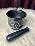 Mortar & Pestle Black Soapstone with Pentagram Detail 10cm