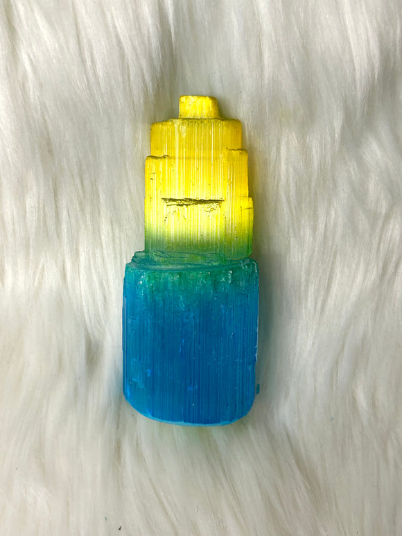 Selenite Tower Coloured 8-10cm Yellow / Blue