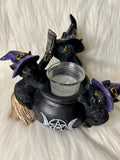 Black Cat Cauldron Tealight Holder 12cm