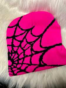 Spider Web Beanie - Pink & Black