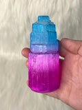 Selenite Tower Coloured 8-10cm Blue / Magenta