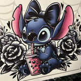 Stitch & Bubble Tea A4 Print - Art By Rose Demon