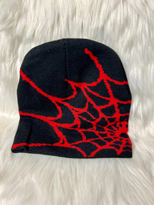 Spider Web Beanie - Black & Red