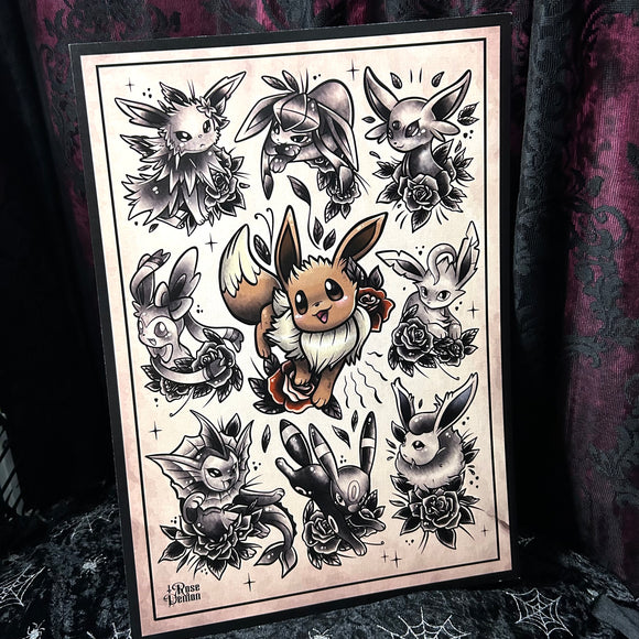 Pokemon Tattoo Flash A3 Print - Art By Rose Demon
