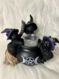 Black Cat Cauldron Tealight Holder 12cm