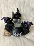 Black Cat Cauldron Tealight Holder 12cm