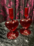 Glass Heart Candle Holders - pair