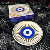 Incense Holder Trinket dish Round Ceramic All Seeing Eye White 10cm