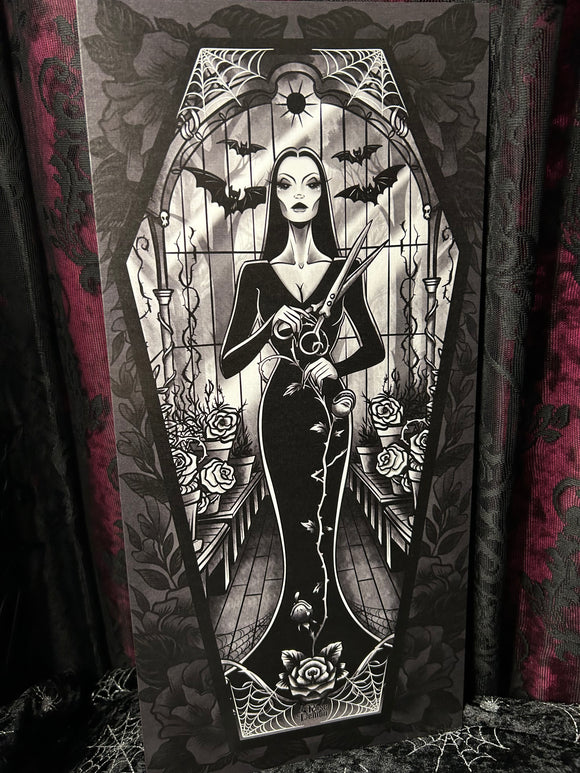 Morticia Coffin Scroll - Art By Rose Demon