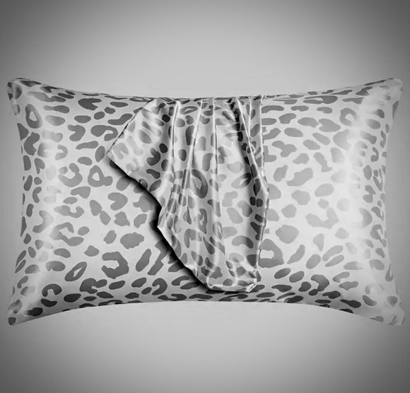 Leopard Print - Silver - Satin Pillow Cases