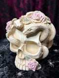 WHITE ROSE SKULL WITH SERPENTS 15CM