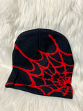 Spider Web Beanie - Black & Red