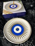Incense Holder Trinket dish Round Ceramic All Seeing Eye White 10cm