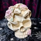 WHITE ROSE SKULL WITH SERPENTS 15CM
