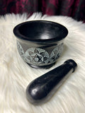 Mortar & Pestle Black Soapstone Cauldron Style Chakra 10cm