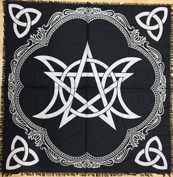 Altar Cloth - Triple Moon, Pemtacle & Triquetra 90cm x 90cm