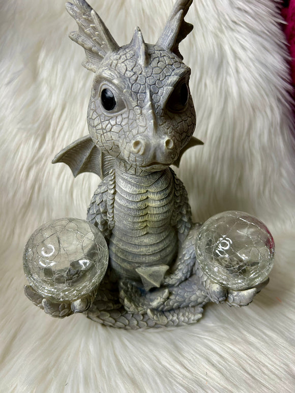 Baby Dragon in yoga pose with light up solar balls 26cm