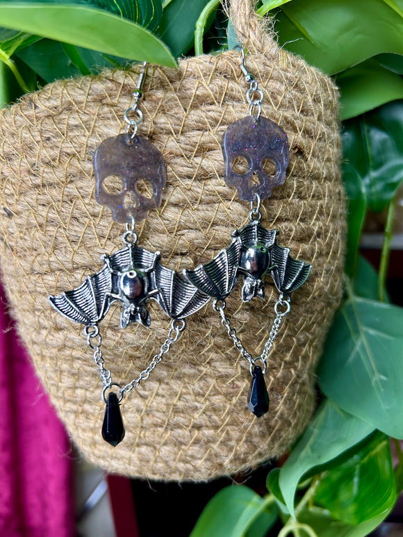 Bats & Skulls dangle earrings