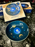 Incense Holder Trinket dish Round Ceramic Evil Eye Blue 9cm