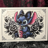 Stitch & Bubble Tea A4 Print - Art By Rose Demon