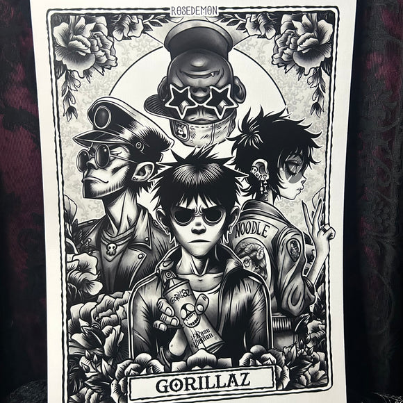 Gorillaz A3 Print - Art By Rose Demon