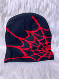 Spider Web Beanie - Black & Red