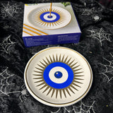 Incense Holder Trinket dish Round Ceramic All Seeing Eye White 10cm