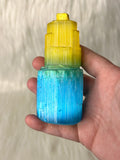 Selenite Tower Coloured 8-10cm Yellow / Blue