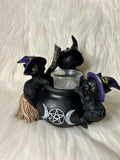 Black Cat Cauldron Tealight Holder 12cm