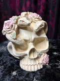 WHITE ROSE SKULL WITH SERPENTS 15CM