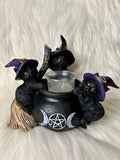 Black Cat Cauldron Tealight Holder 12cm