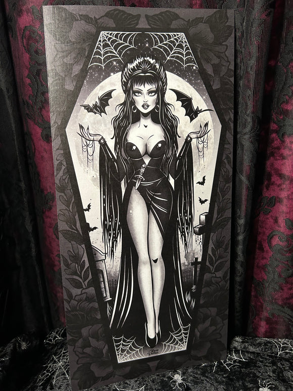 Elvira Coffin Scroll - Art By Rose Demon