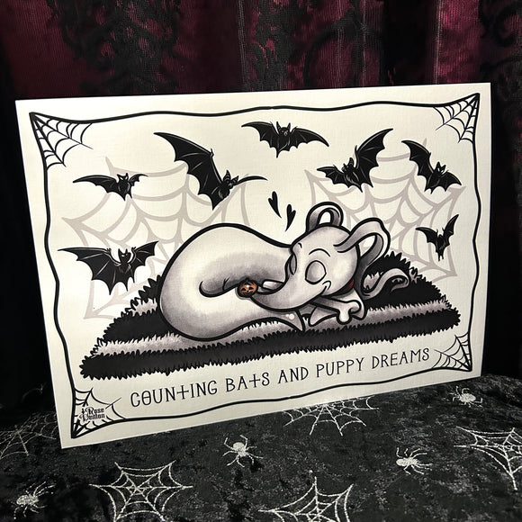 Counting Bats & Puppy Dreams A4 Print - Art By Rose Demon