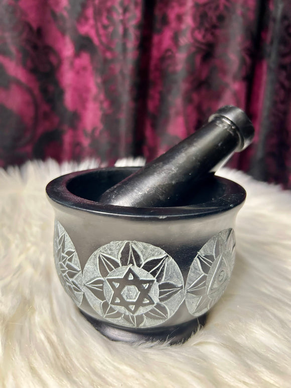 Mortar & Pestle Black Soapstone Cauldron Style Chakra 10cm