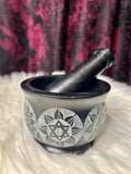 Mortar & Pestle Black Soapstone Cauldron Style Chakra 10cm