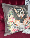 Drop Dead Gorgeous - DEATH BEFORE DECAF - Rose Demon cushion cover