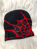 Spider Web Beanie - Black & Red