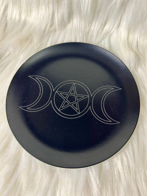 Iron Triple Moon Offering Plate - Cande Holder