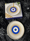 Incense Holder Trinket dish Round Ceramic All Seeing Eye White 10cm
