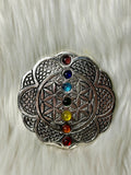 Round Flower of Life with Chakra Beads Aluminium Incense Holder 9cm