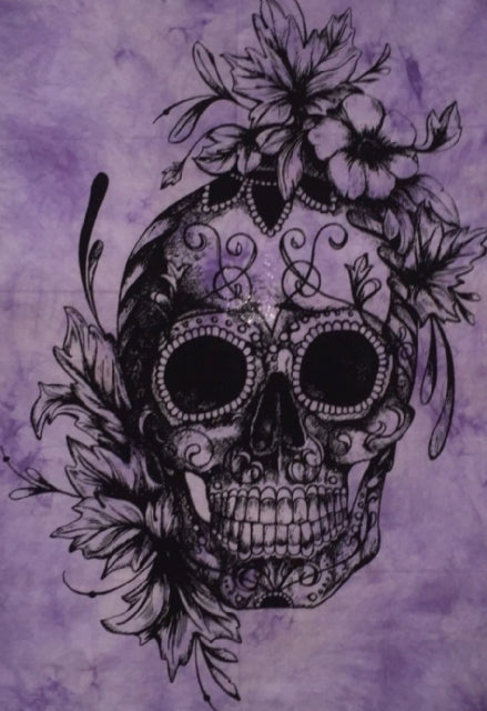Cotton Tapestry - Skull Purple 100cm x 75cm (purple background)