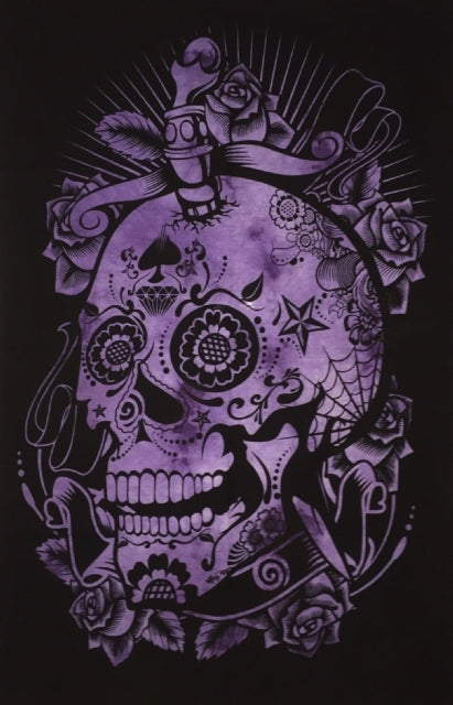 Cotton Tapestry - Skull Purple 100cm x 75cm (blackbackground)
