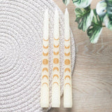White Moon Phase Taper Diner Candles (Set of Three)