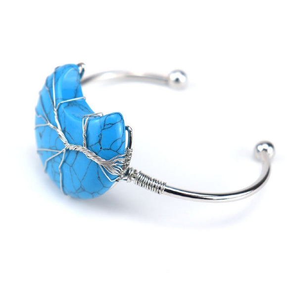Cuff Bracelet Wire Wound Tree of Life - Moon Blue Howlite 4cm