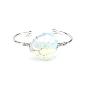 Cuff Bracelet Wire Wound Tree of Life - Heart Opalite 4cm